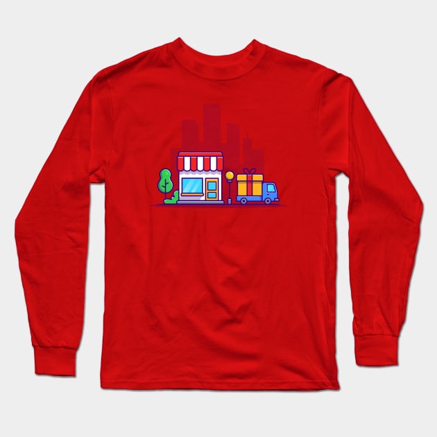 Shop Building And Delivery Truck - Sopping - Long Sleeve T-Shirt